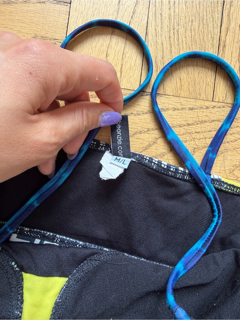 Onzie Blue Tie-Dye Strappy Sports Bralette with Lime Accent - Picture 5 of 5